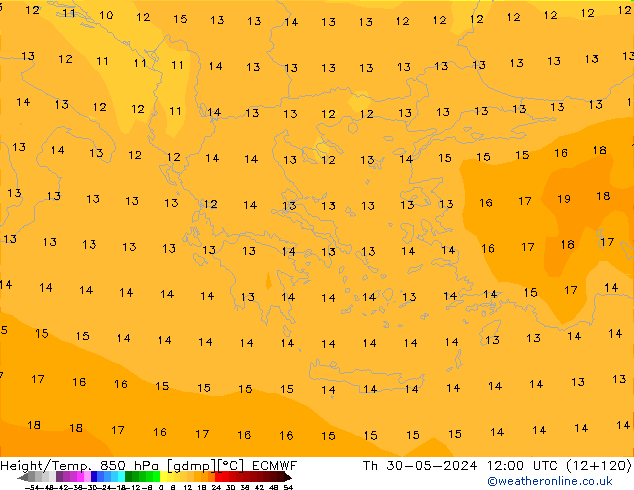 Z500/Rain (+SLP)/Z850 ECMWF Čt 30.05.2024 12 UTC