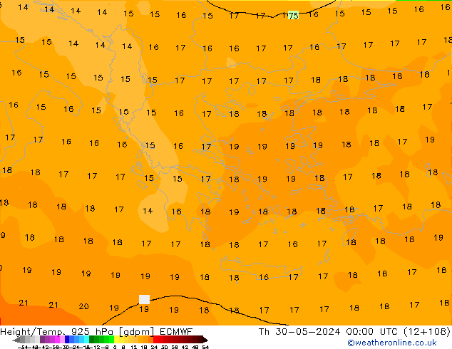 Height/Temp. 925 hPa ECMWF Th 30.05.2024 00 UTC