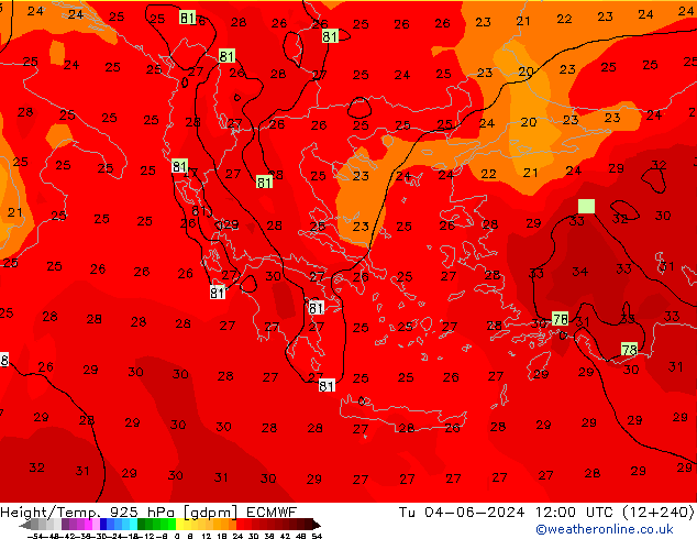 Height/Temp. 925 гПа ECMWF вт 04.06.2024 12 UTC