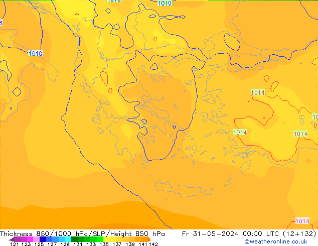 Espesor 850-1000 hPa ECMWF vie 31.05.2024 00 UTC