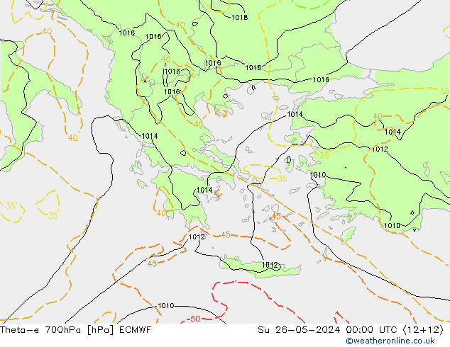 Theta-e 700hPa ECMWF Su 26.05.2024 00 UTC