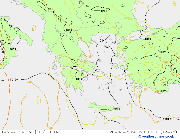 Theta-e 700hPa ECMWF Sa 28.05.2024 12 UTC