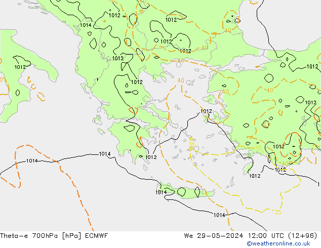 Theta-e 700hPa ECMWF Mi 29.05.2024 12 UTC