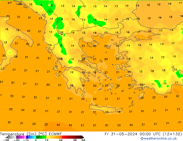 Temperatura (2m) ECMWF Sex 31.05.2024 00 UTC