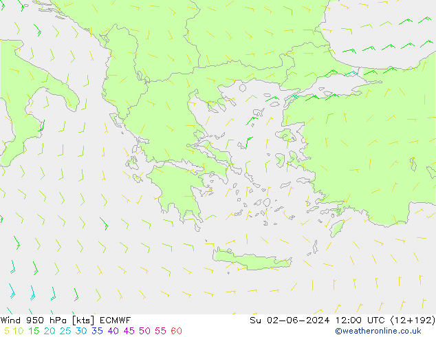 Vento 950 hPa ECMWF Dom 02.06.2024 12 UTC