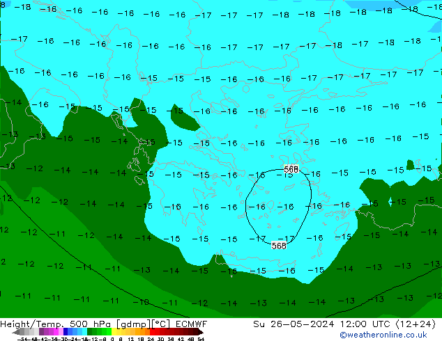 Z500/Rain (+SLP)/Z850 ECMWF Dom 26.05.2024 12 UTC