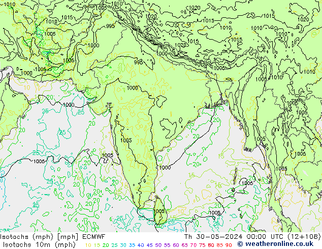 Isotachs (mph) ECMWF jeu 30.05.2024 00 UTC