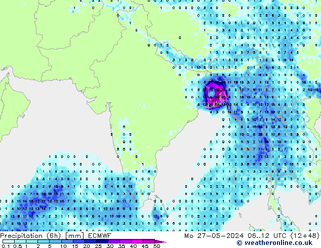 Z500/Rain (+SLP)/Z850 ECMWF пн 27.05.2024 12 UTC