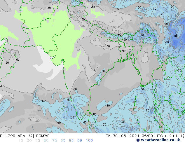 RH 700 hPa ECMWF Do 30.05.2024 06 UTC