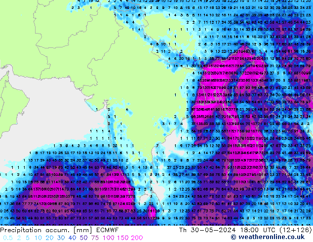 Precipitation accum. ECMWF Th 30.05.2024 18 UTC