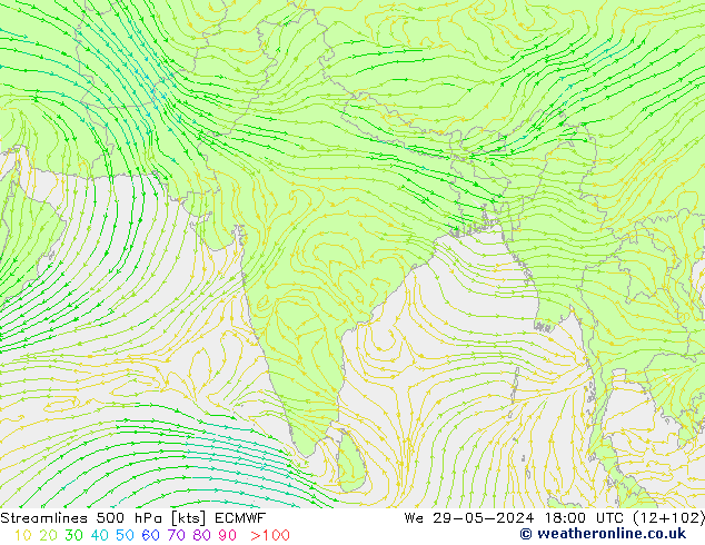 Ligne de courant 500 hPa ECMWF mer 29.05.2024 18 UTC