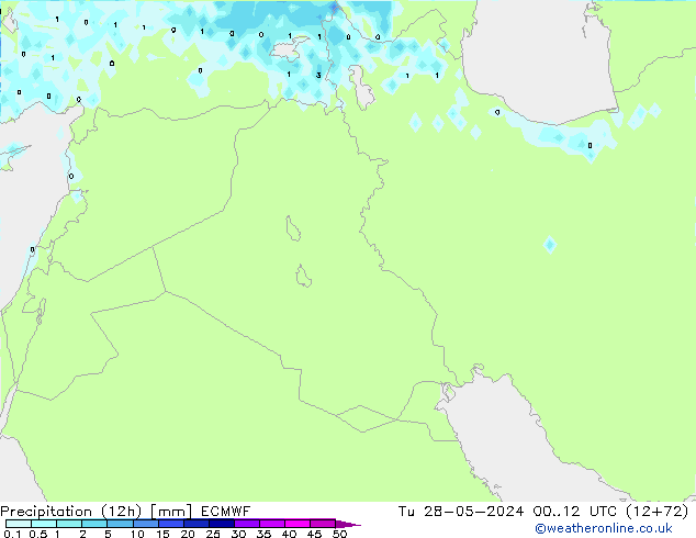 Precipitation (12h) ECMWF Út 28.05.2024 12 UTC