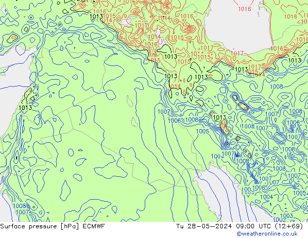 pressão do solo ECMWF Ter 28.05.2024 09 UTC