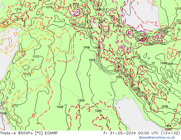 Theta-e 850hPa ECMWF Fr 31.05.2024 00 UTC