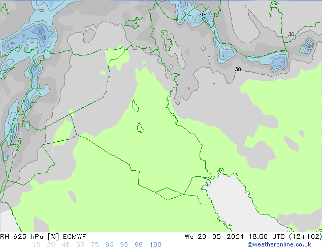 925 hPa Nispi Nem ECMWF Çar 29.05.2024 18 UTC