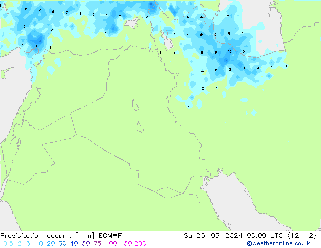 Totale neerslag ECMWF zo 26.05.2024 00 UTC