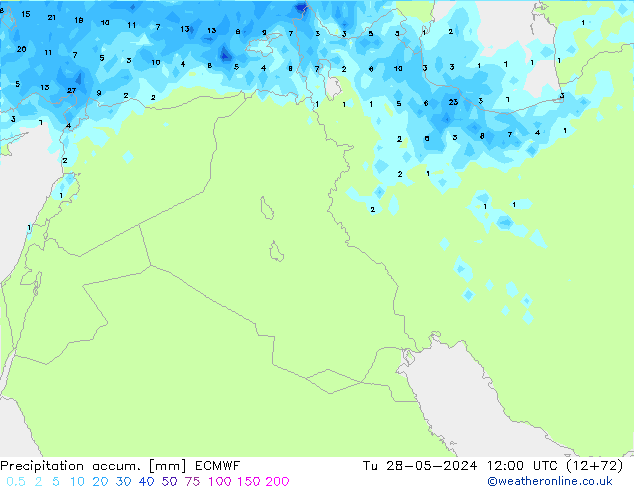 Precipitation accum. ECMWF Tu 28.05.2024 12 UTC