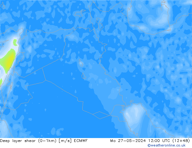 Deep layer shear (0-1km) ECMWF пн 27.05.2024 12 UTC