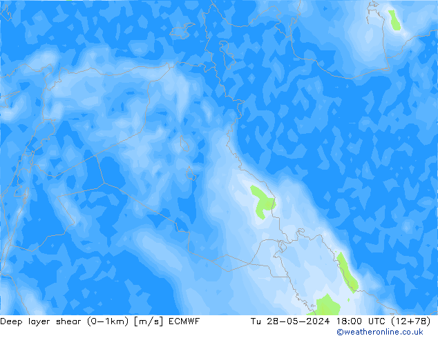 Deep layer shear (0-1km) ECMWF Ter 28.05.2024 18 UTC