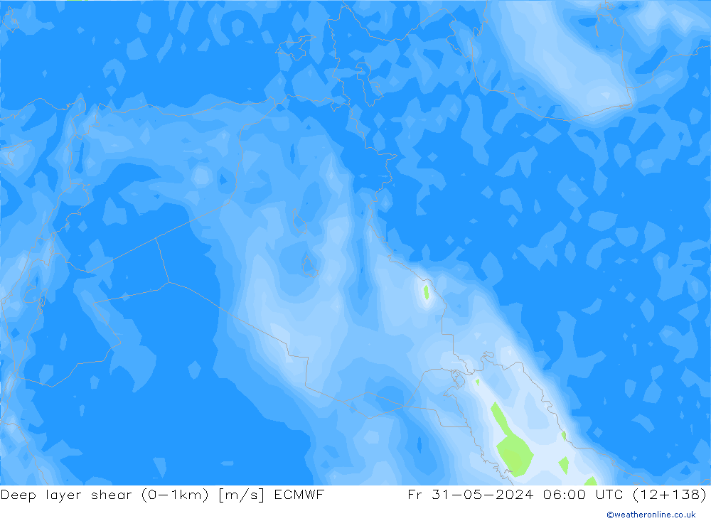 Deep layer shear (0-1km) ECMWF  31.05.2024 06 UTC