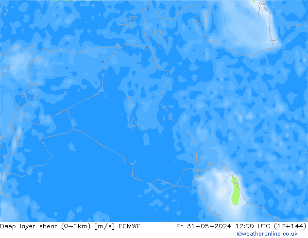 Deep layer shear (0-1km) ECMWF Fr 31.05.2024 12 UTC