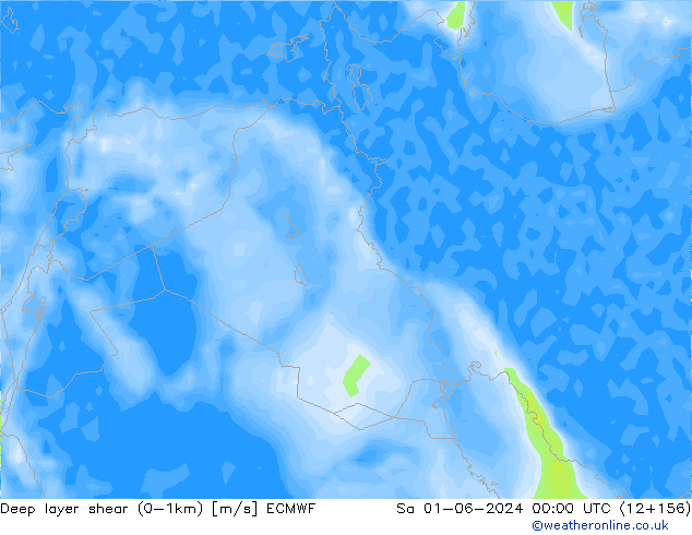 Deep layer shear (0-1km) ECMWF za 01.06.2024 00 UTC