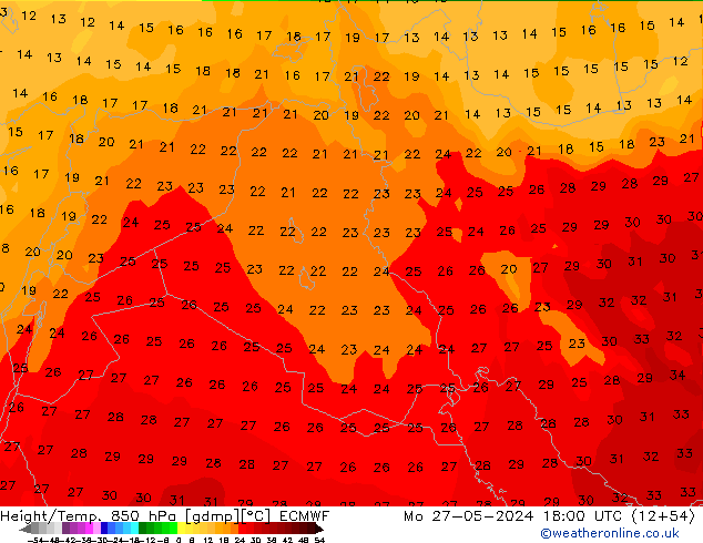 Z500/Rain (+SLP)/Z850 ECMWF lun 27.05.2024 18 UTC