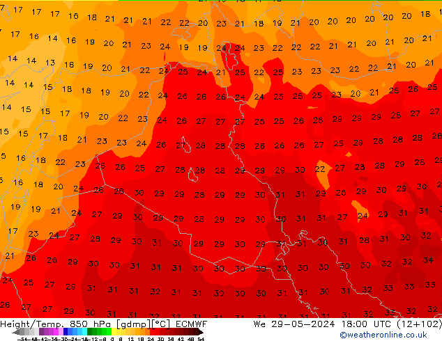 Z500/Rain (+SLP)/Z850 ECMWF Mi 29.05.2024 18 UTC