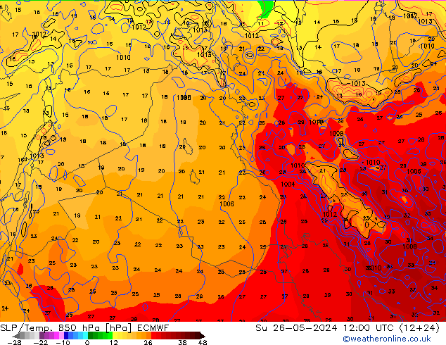 SLP/Temp. 850 hPa ECMWF dom 26.05.2024 12 UTC