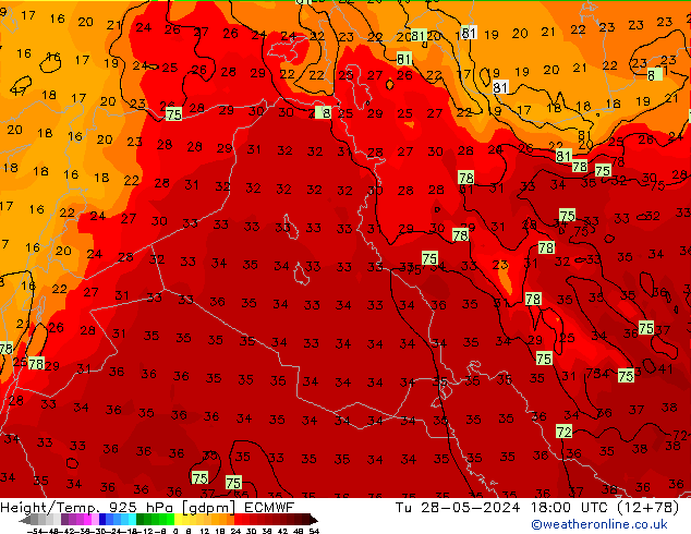 Height/Temp. 925 hPa ECMWF Ter 28.05.2024 18 UTC