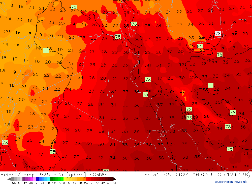 Height/Temp. 925 hPa ECMWF Fr 31.05.2024 06 UTC