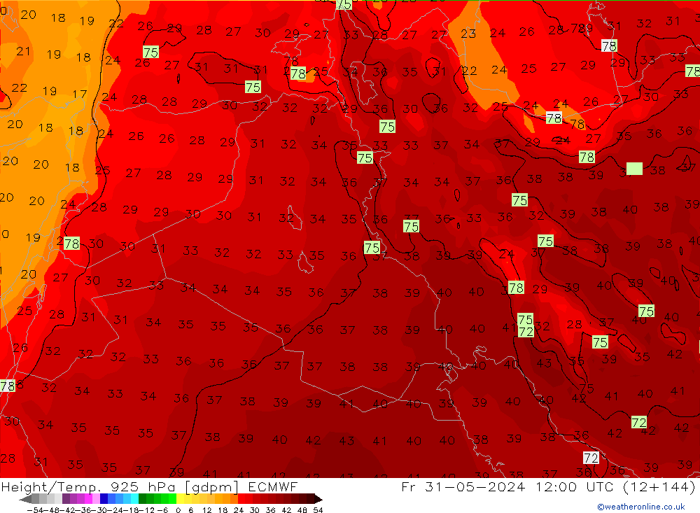 Geop./Temp. 925 hPa ECMWF vie 31.05.2024 12 UTC