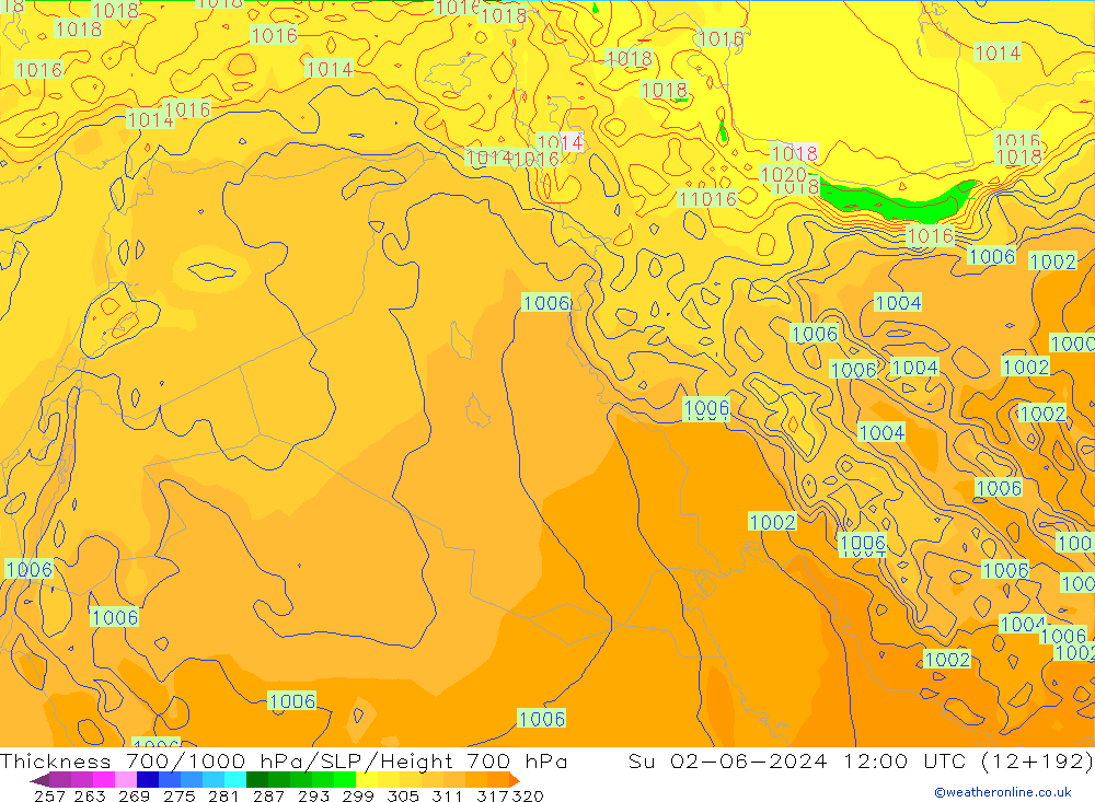 Thck 700-1000 hPa ECMWF dim 02.06.2024 12 UTC