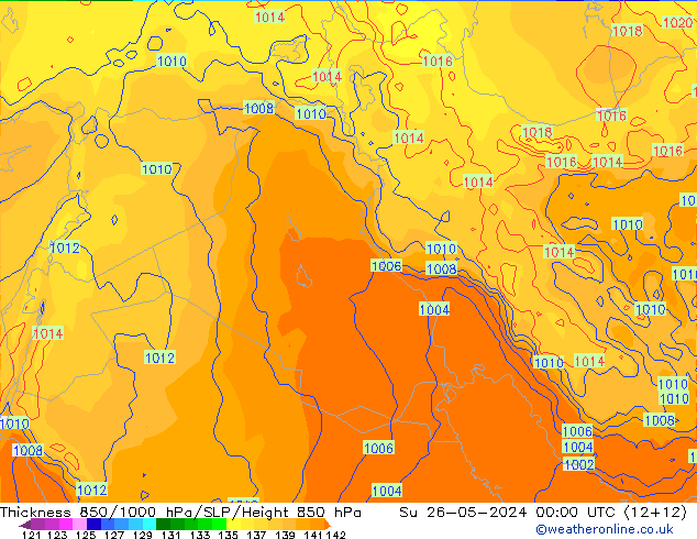 Espesor 850-1000 hPa ECMWF dom 26.05.2024 00 UTC