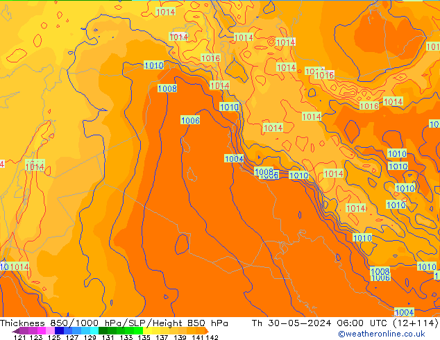 Thck 850-1000 hPa ECMWF Th 30.05.2024 06 UTC