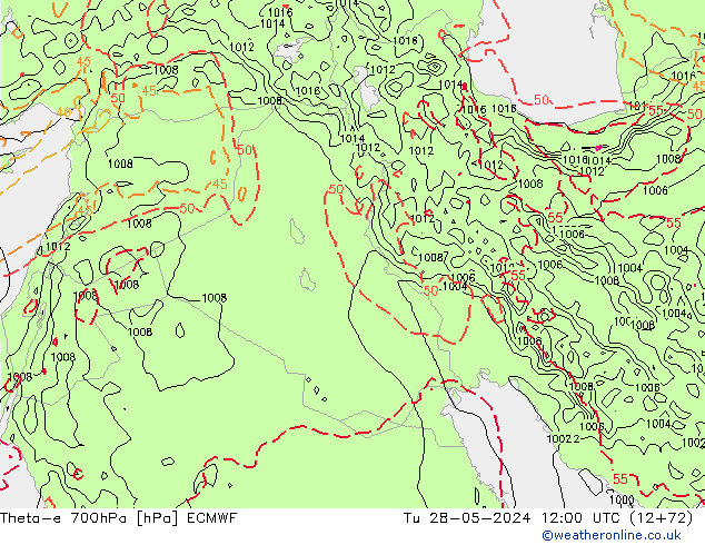 Theta-e 700hPa ECMWF  28.05.2024 12 UTC