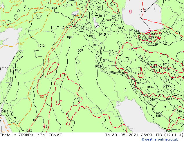 Theta-e 700hPa ECMWF do 30.05.2024 06 UTC