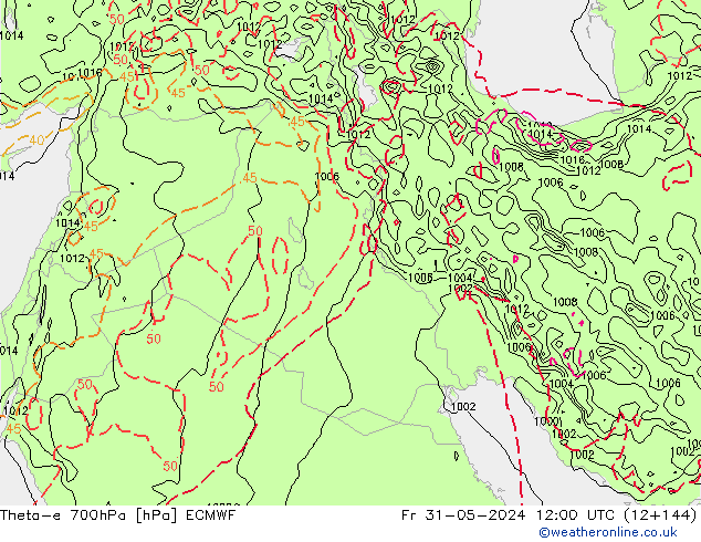 Theta-e 700hPa ECMWF Fr 31.05.2024 12 UTC