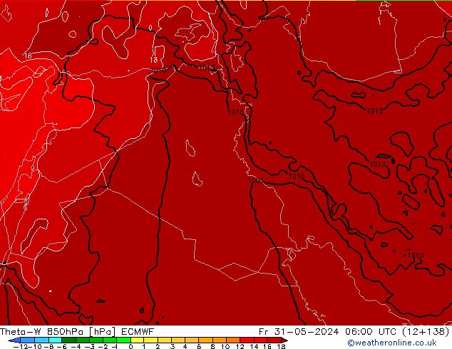 Theta-W 850гПа ECMWF пт 31.05.2024 06 UTC