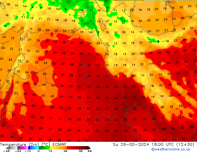 Temperature (2m) ECMWF Ne 26.05.2024 18 UTC