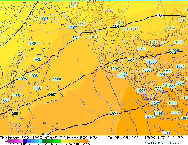 Thck 500-1000hPa ECMWF Tu 28.05.2024 12 UTC