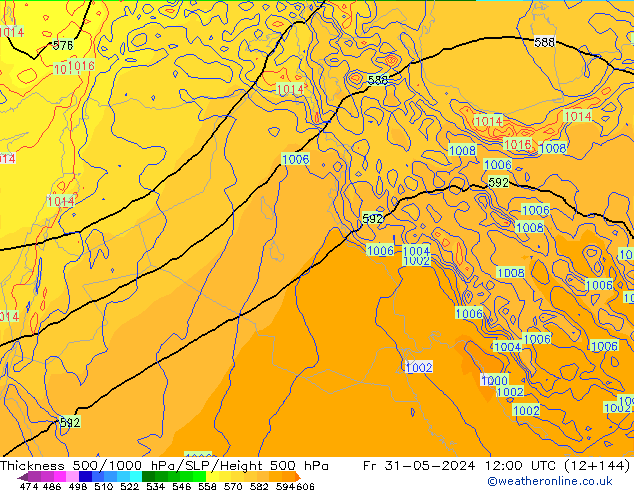 Thck 500-1000hPa ECMWF Fr 31.05.2024 12 UTC