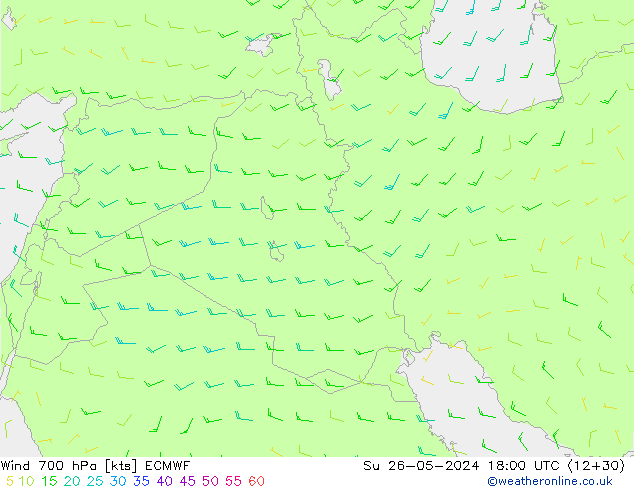 Wind 700 hPa ECMWF Su 26.05.2024 18 UTC