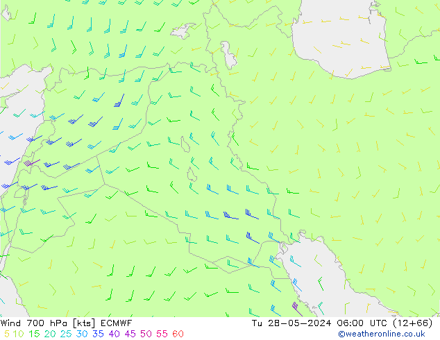 Wind 700 hPa ECMWF Út 28.05.2024 06 UTC