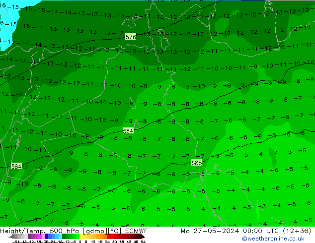 Z500/Rain (+SLP)/Z850 ECMWF Mo 27.05.2024 00 UTC