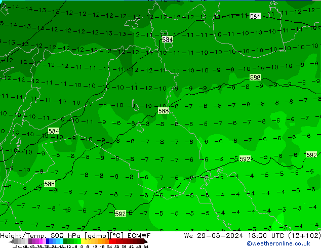 Z500/Rain (+SLP)/Z850 ECMWF Mi 29.05.2024 18 UTC