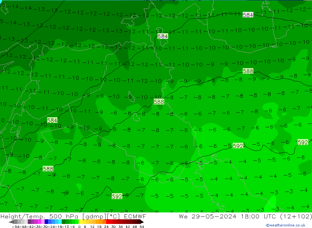 Z500/Rain (+SLP)/Z850 ECMWF mer 29.05.2024 18 UTC