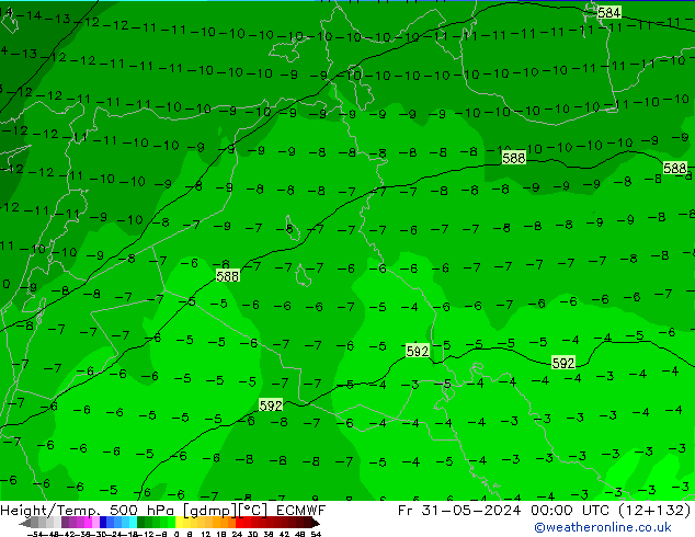 Z500/Rain (+SLP)/Z850 ECMWF ven 31.05.2024 00 UTC