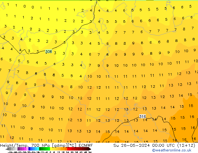 Hoogte/Temp. 700 hPa ECMWF zo 26.05.2024 00 UTC