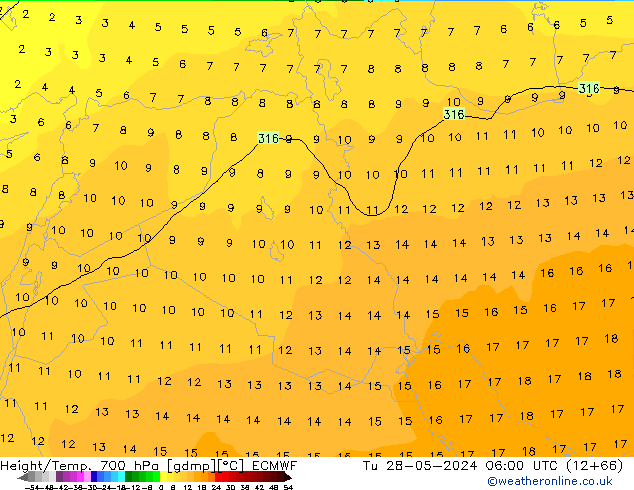 Yükseklik/Sıc. 700 hPa ECMWF Sa 28.05.2024 06 UTC